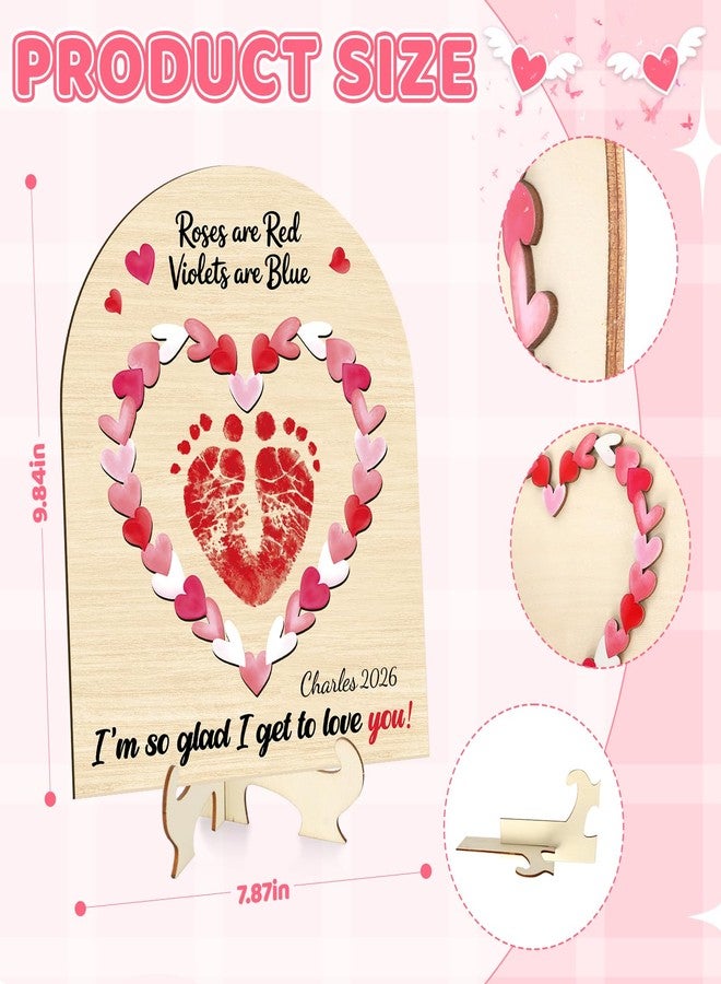 Yewfold Baby's First Valentines Day Footprint Sign DIY Wooden Art Baby's First Valentine's Day Gift Babies Keepsake Milestone Nursery Decor (Heart) - Image 3
